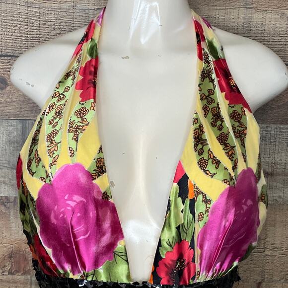 Paris Tony Bowls Yellow Floral Tiger Plunging Neck Sequin Silk Gown Dress Size 8 - Picture 2 of 14